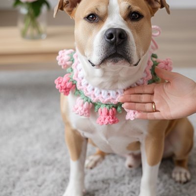Collier pour chien
résistant fleur confortable 
 rose main maitre au cou du chien