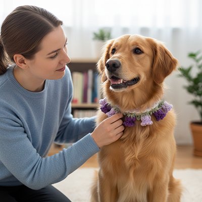 Collier pour chien
résistant fleur confortable 
 violet maitre a coté 
