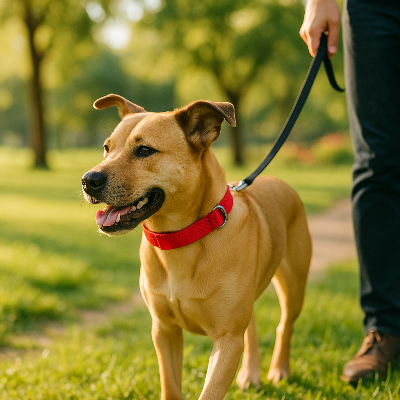 colliers pour chien rouge promene avec son maitre