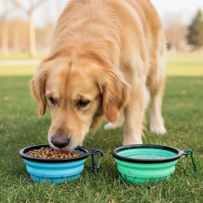 Gamelle chien anti déplacement bleu et vert gros chien mange