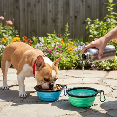 Gamelle chien anti déplacement mange maître ajoute  eau