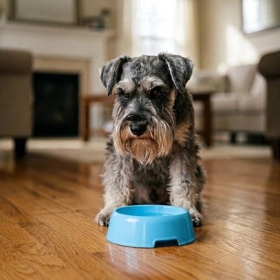 Gamelle Chien bleu eau entre ses pattes