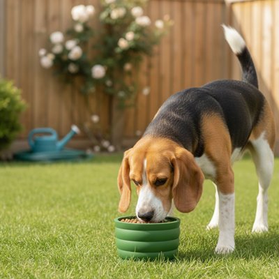Gamelle chien design éclatante vert chien mange dehors