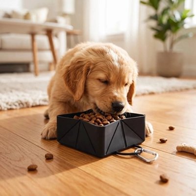 Gamelle chien mange au salon