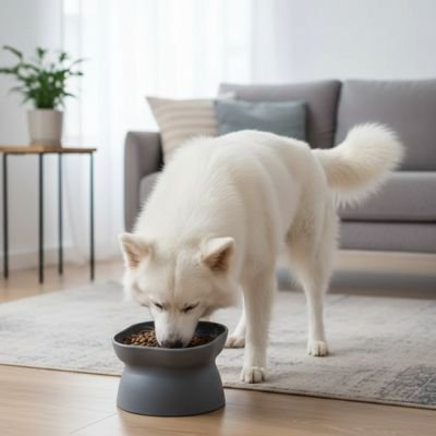 Gamelle chien surélevée confort postural gris salon