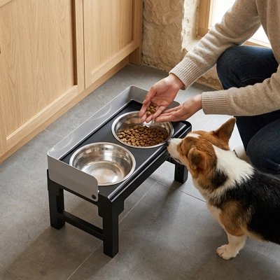 Gamelle chien surélevée maître donne à mangé a son chien