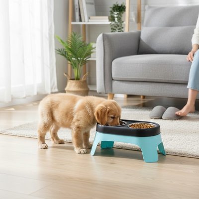 Gamelle chien surélevée super résistante bleu petit chien