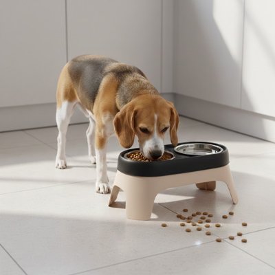 Gamelle chien surélevée super résistante noir avec nourriture 