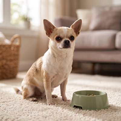 Gamelle Chien vert petit chien assis