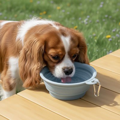 Gamelle pour Chien Sécurisée bleu chien boit eau