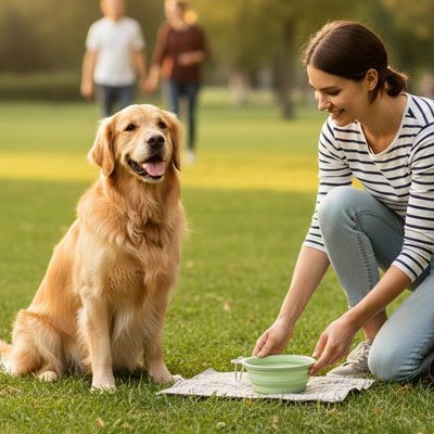 Gamelle pour Chien Sécurisée vert maître lui sourit