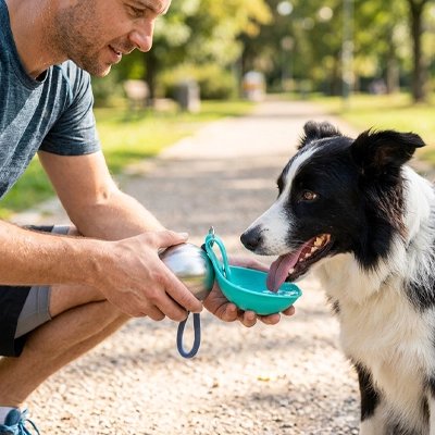 Gourde pour Chien bleu maître donne a boire chien