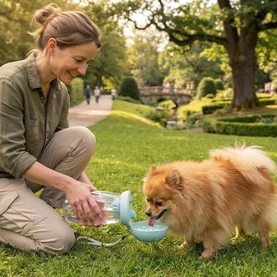 Gourde pour Chien maître donne a boire à son chien