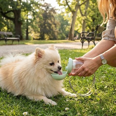 Gourde pour Chien maître donne boire à son chien