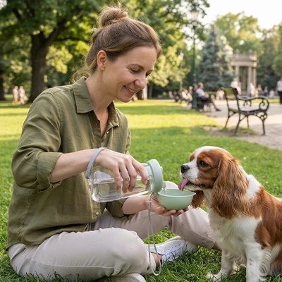 Gourde pour Chien maître lui sourit