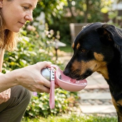 Gourde pour Chien rose gros chien boit eau