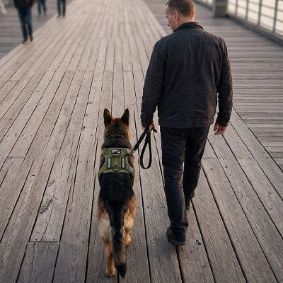 Harnais anti traction pour chien moment en confort chien balade a cote maitre