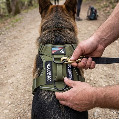 Harnais anti traction pour chien moment en confort vert armée main maitre