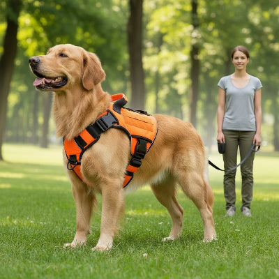 harnais chien orange parc maitre arbre