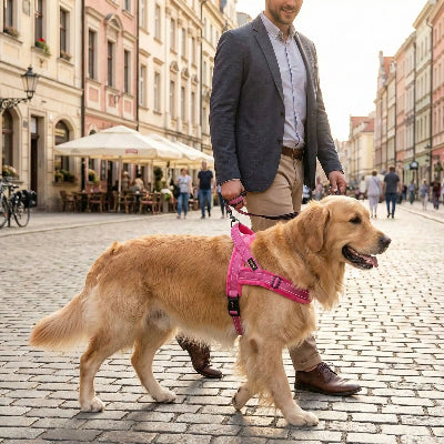 harnais chien randonnee confort et securite pour balades rose au centre ville maitre