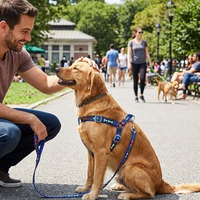 Harnais chien sécurité et confort optimal chien assis devant maître 