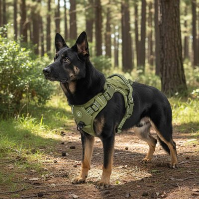 Harnais chien vert armee dans la foret