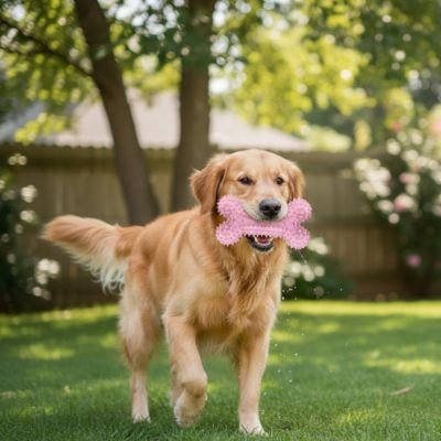 Jouet Chien dans la bouche, marche sur le gazon