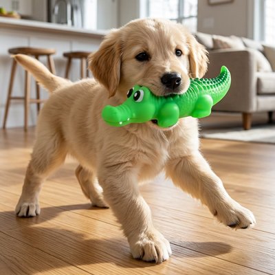 Jouet Chien vert dans la maison