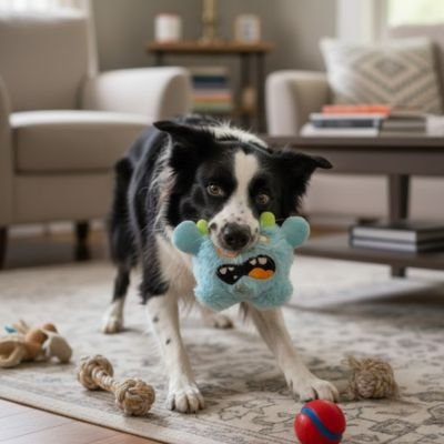 Jouet pour chien​ bleu chien au salon