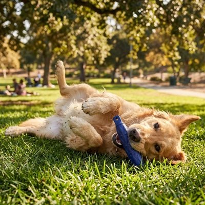 Jouet pour chien​ bleu chien couché sur le gazon