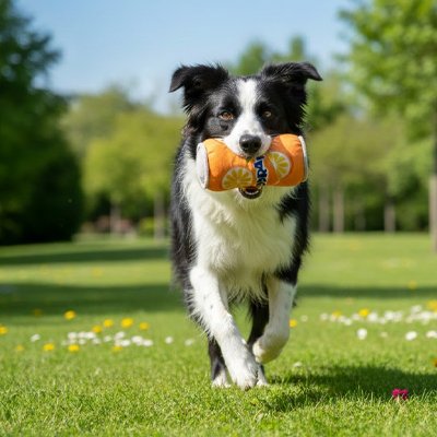 Jouet pour chien​ jaune a la bouche courir sur un terrain