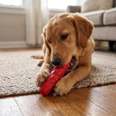 Jouet pour chien​ rouge chien sur le tapis