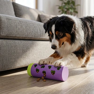 Jouets pour chien​ devant le sofas 