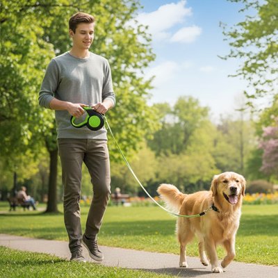 Laisse chien solide liberté contrôlée vert