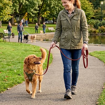 Laisse longe pour chien résistante et liberté chien balade avec son maitre

