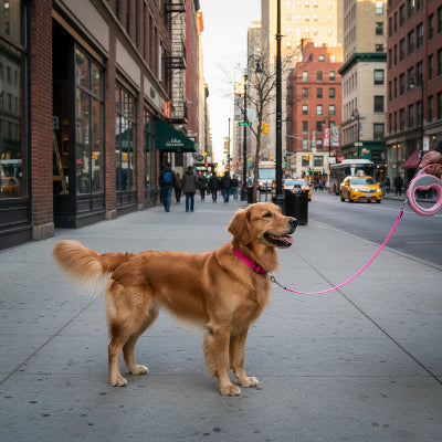 laisse longe pour chien rose maitre centre ville