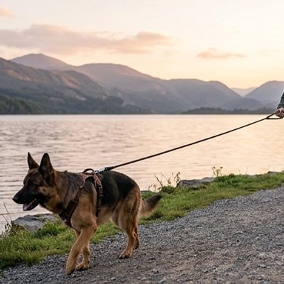 Laisse Longe pour Chien brun se promène au bord d'un lac