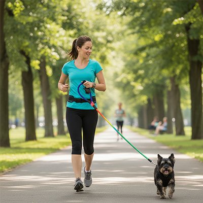 Laisse pour chien arc-en-ciel courir avec son maitre route broise