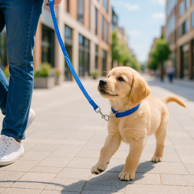 laisse pour chien au centre ville marche avec son maitre
