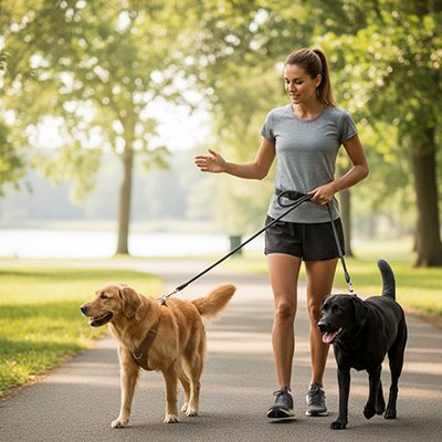 Laisse pour chien deux marche avec son maitre soleil arbre