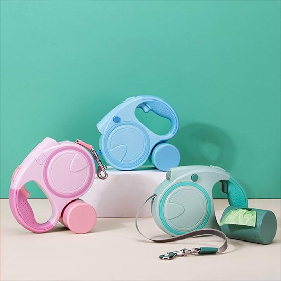 laisse pour chien retractable bleu rose vert