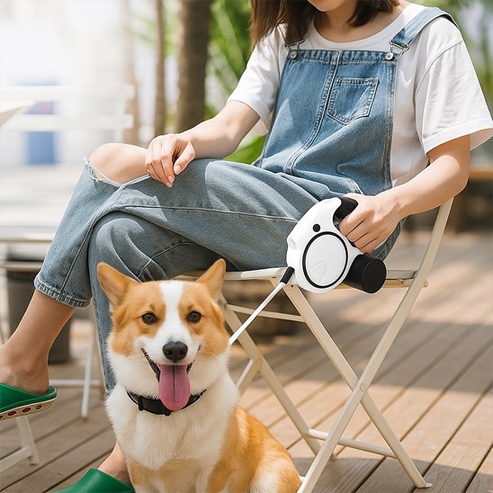 laisse pour chien retractable noir blanc maitre chaise