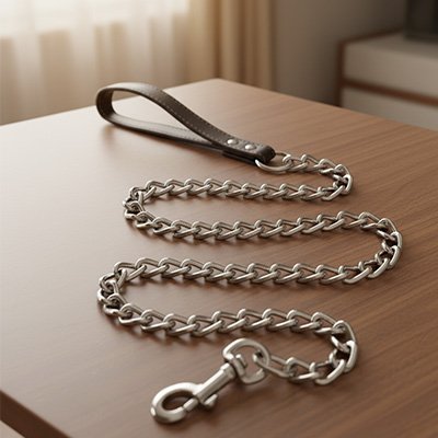 Laisse pour chien sur une table a cote de la fenetre