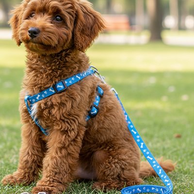 Laisses pour Chiens bleu assis sur une pelouse