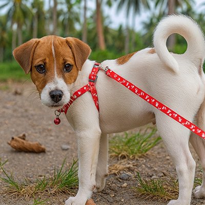 Laisses pour Chiens rouge bien confortable dans une cour