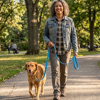 Longe 10m pour chien bleu chien balade à côté de son maître 