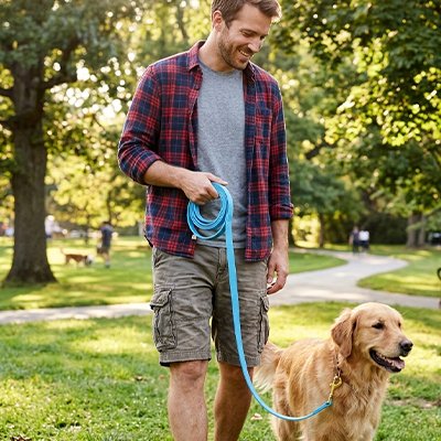 Longe 10m pour chienbleu maître au parc avec maître 