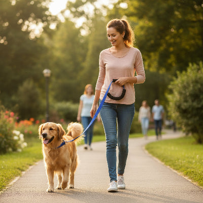 longe chien parc marche maitre bleu