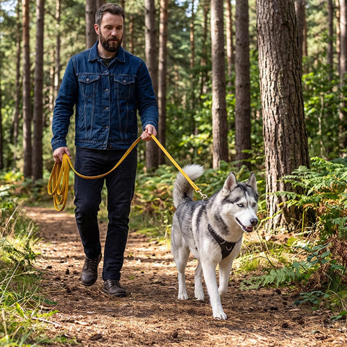 longe pour chien jaune forêt 