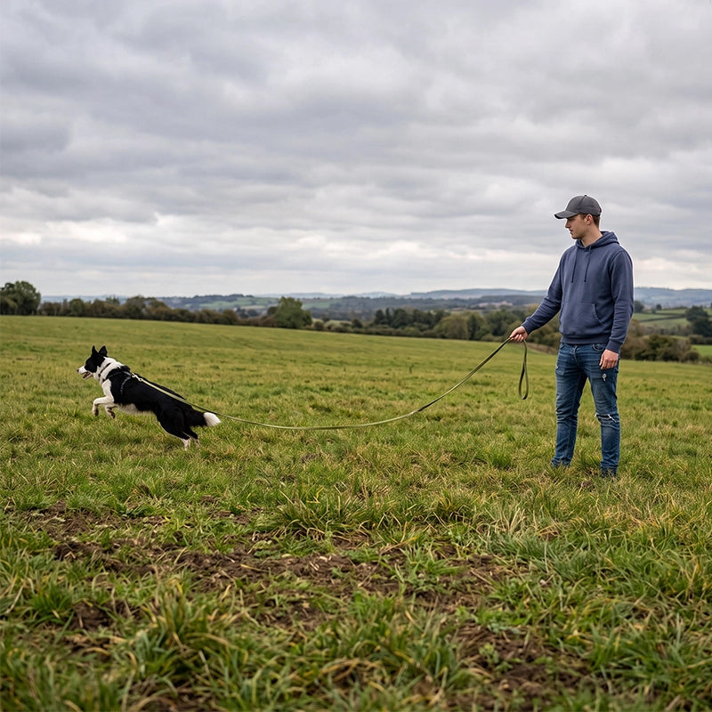 longe pour chien liberté en balade terrain